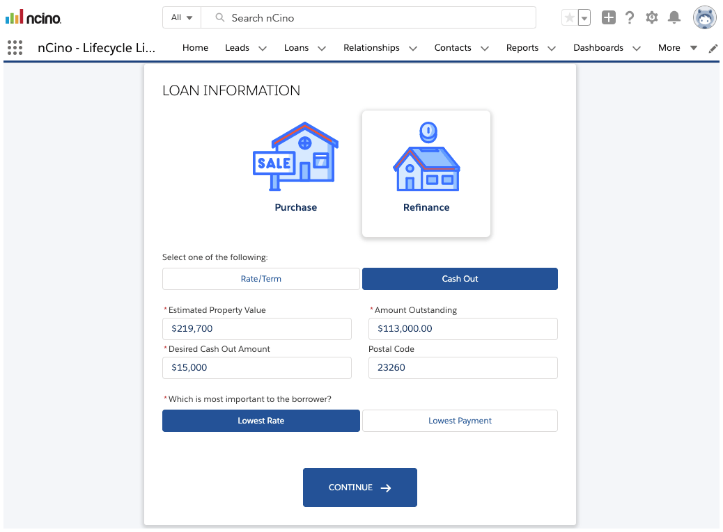 Screen of the nCino Bank Operating System